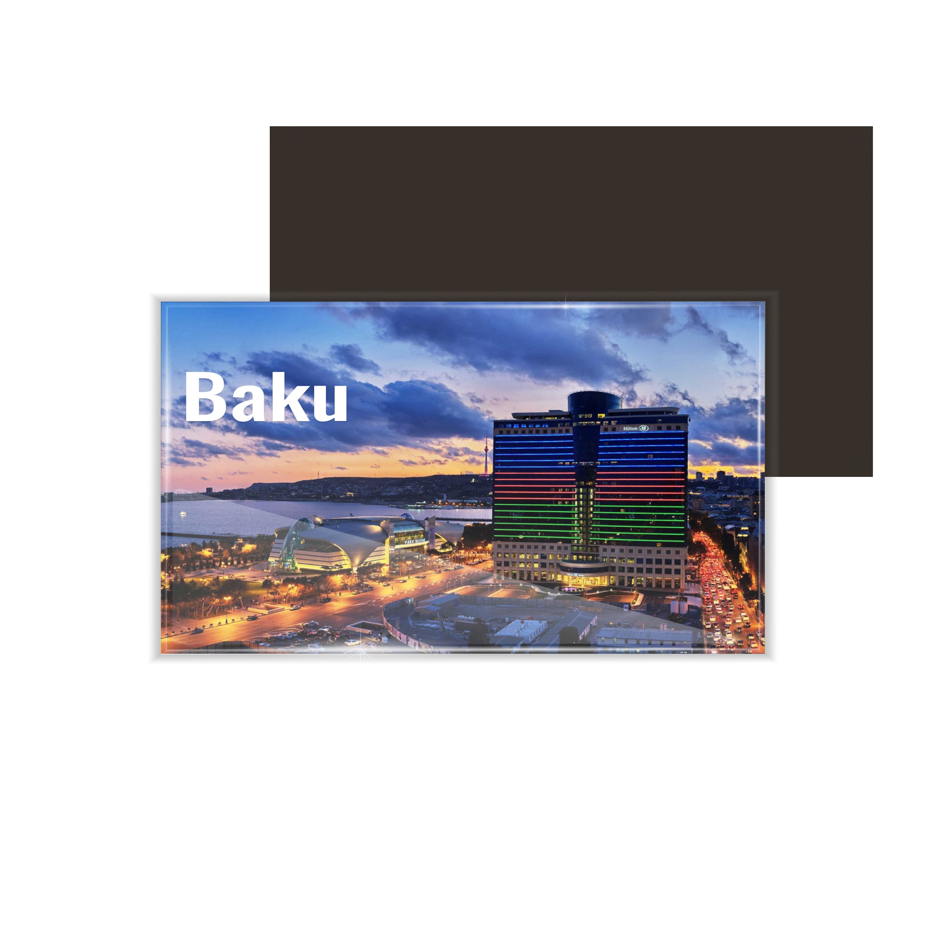 dhcrafts Fridge Magnet Rectangle Acrylic Glass (8.6 x 5.4 cm) Multicolor Travel Baku D3 Design Pack of 1